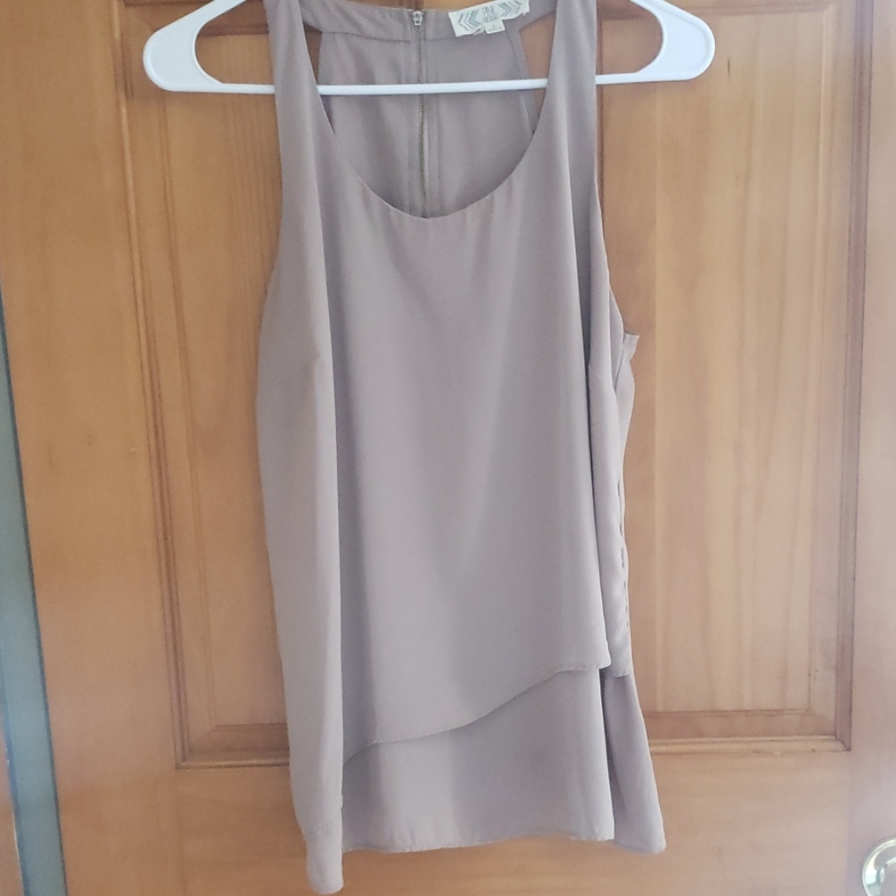 Silky Layered Beige Tank/Blouse with Zippered Back